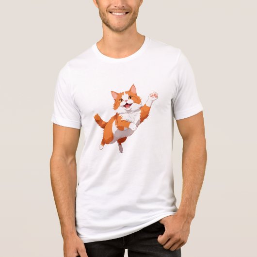 T-shirt En Tri-matière Chat Joyeux Jouer Fun Jumping Dans L'Air Joyeux (Recto)