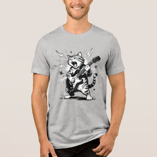 T-shirt En Tri-matière Chat Métal qui Déchiquète une Guitare Électrique
