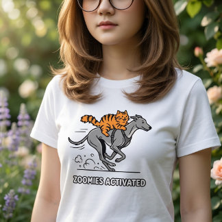 T-shirt En Tri-matière Chat monté sur un chien avec Zoomies activés