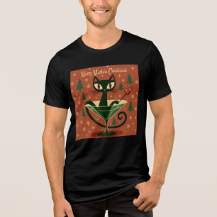 T-shirt En Tri-matière Chat Noir de Noël du Martini Joyeux Milieu de Sièc