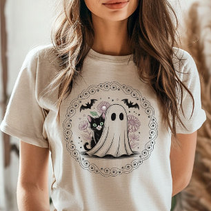 T-shirt En Tri-matière Chat noir et fantôme vintage pour un Halloween eff