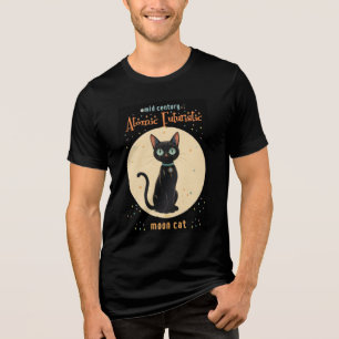T-shirt En Tri-matière Chat noir futuriste atomique avec lune et texte
