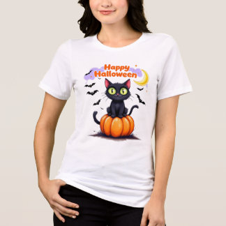 T-shirt En Tri-matière Chat noir mignon Joyeux T-shirt Halloween