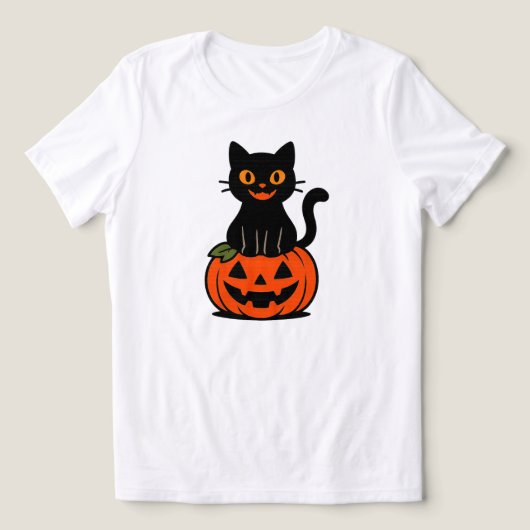 T-shirt En Tri-matière Chat noir sur Citrouille | BKANC SEULEMENT (Design Recto)
