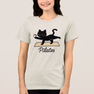 T-shirt En Tri-matière Chat Pilates – Chat noir avec café