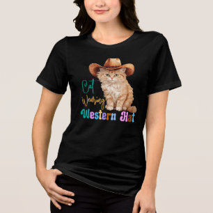 T-shirt En Tri-matière Chat portant un Casquette occidental-85246
