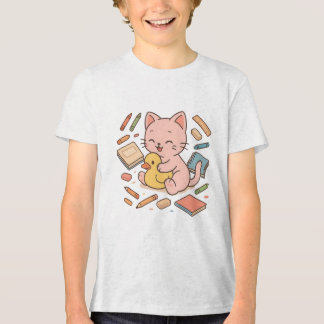 T-shirt En Tri-matière Chat rose mignon avec canard en caoutchouc