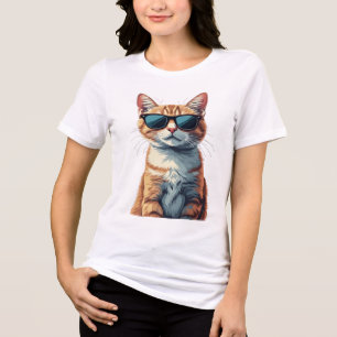 T-shirt En Tri-matière Chat Tigré Orange Cool portant des Lunettes de Sol