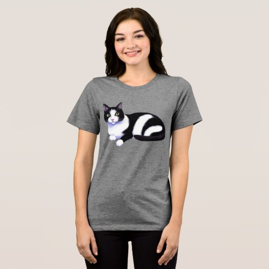 T-shirt En Tri-matière Chat Tuxedo noir et blanc (Recto plein)