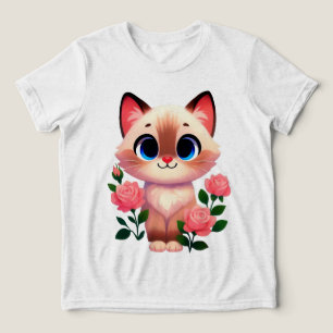 T-shirt En Tri-matière Chaton de dessin animé adorable floral rose animal