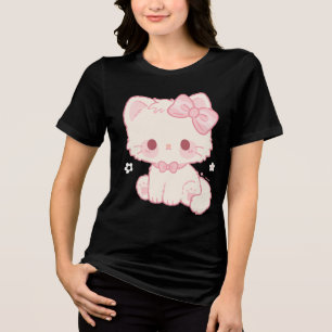 T-shirt En Tri-matière Chaton Kawaii Pastel avec un Nœud