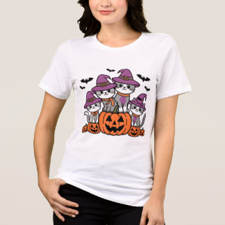T-shirt En Tri-matière Chats d'Halloween sur les Citrouilles