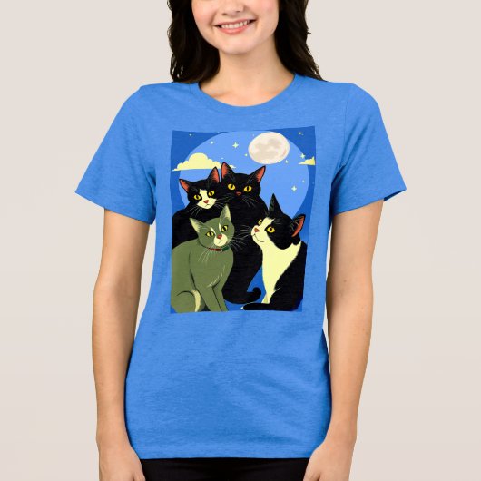 T-shirt En Tri-matière Chats sur le rôdeur sous la Pleine lune (Recto)