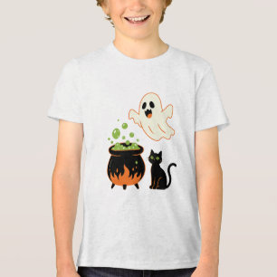 T-shirt En Tri-matière Chaudière vintage Halloween, fantôme et chat noir