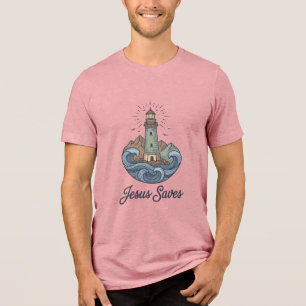 T-shirt En Tri-matière Chemise chrétienne vintage phare Jésus Sauve_1