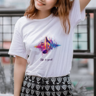 T-shirt En Tri-matière Chemise Colorée à Motif de Note de Musique, La Vie