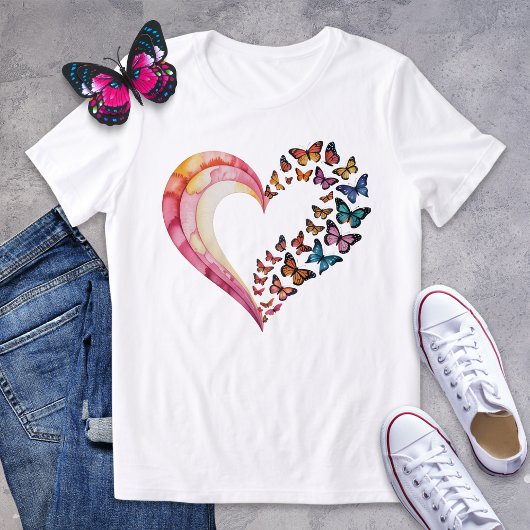 T-shirt En Tri-matière Chemise d'aquarelle du coeur papillon