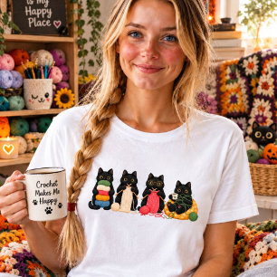 T-shirt En Tri-matière Chemise de crocheteurs de chats noirs, Tricoteuse