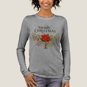 T-shirt En Tri-matière Chemise de fêtes florale Joyeux Noël Manches lon