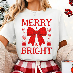 T-shirt En Tri-matière Chemise de Noël à noeud rouge à carreaux Merry & B