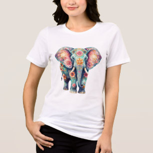 T-shirt En Tri-matière Chemise éléphant floral Tee animalier bohème color