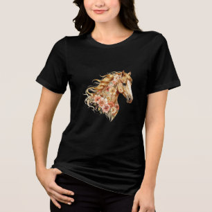 T-shirt En Tri-matière Chemise Fleurie Cheval Bohème Tee Équestre