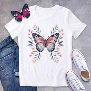 T-shirt En Tri-matière Chemise florale à papillon rose et bleu