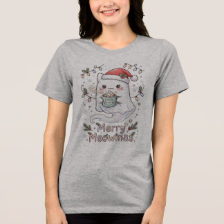 T-shirt En Tri-matière Chemise Joyeux Meowmas - Joli Chat Fantôme de Noël