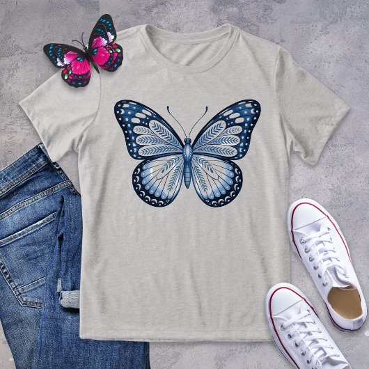 T-shirt En Tri-matière Chemise papillon d'art populaire bleu