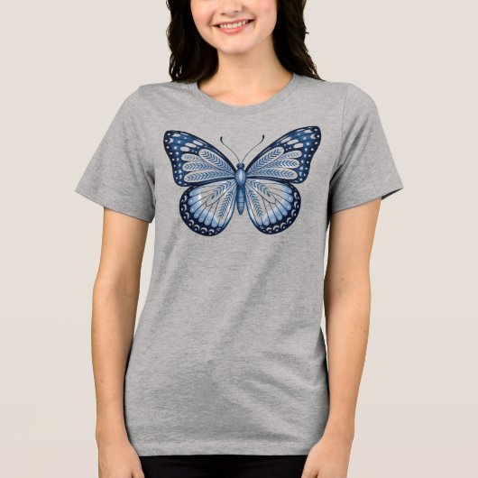 T-shirt En Tri-matière Chemise papillon d'art populaire bleu (Recto)