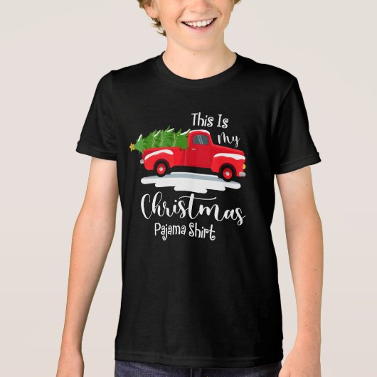 T-shirt En Tri-matière Chemise Rouge Camion de Noël Pyjama Fêtes d'hiver (Recto)