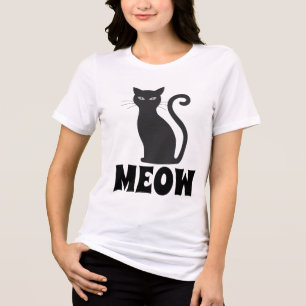 T-SHIRT EN TRI-MATIÈRE CHEMISE T CHAT NOIR MIGNON MEOW