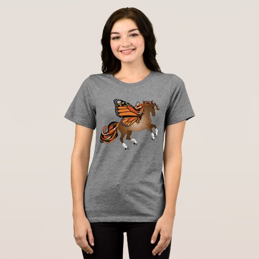 T-shirt En Tri-matière Cheval d'élevage avec papillon monarque ailes (Recto plein)