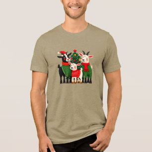 T-shirt En Tri-matière Chèvres de Noël mignonnes près de l'arbre