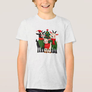 T-shirt En Tri-matière Chèvres de Noël mignonnes près de l'arbre