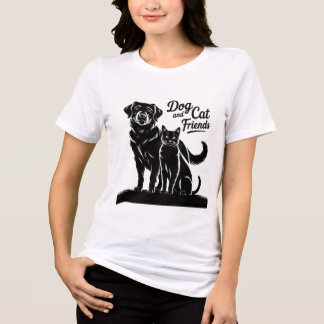 T-shirt En Tri-matière chien, chat, silhouette, amis, T-shirt