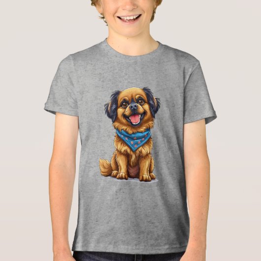 T-shirt En Tri-matière Chien joyeux avec peluche, fourrure dorée (Recto)