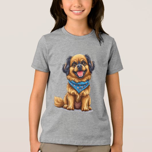 T-shirt En Tri-matière Chien joyeux avec peluche, fourrure dorée (Recto)