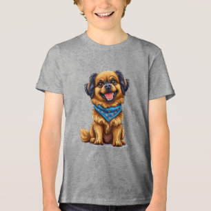 T-shirt En Tri-matière Chien joyeux avec une fourrure dorée et duveteuse