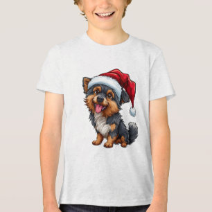 T-shirt En Tri-matière Chien mignon avec un chapeau de Père Noël célébran