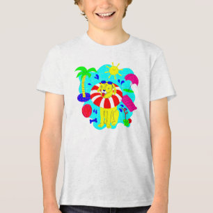 T-shirt En Tri-matière chien piscine fête palmier été mignon drôle