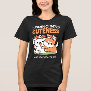 T-shirt En Tri-matière Chiens de jeu avec Flower Crowns - Fun Spring Them