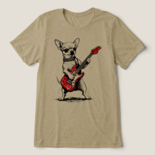 T-shirt En Tri-matière Chihuahua Rockstar Chien Jouant de la Guitare Élec