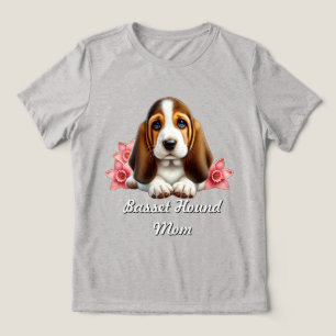 T-shirt En Tri-matière Chiot Basset Hound avec des fleurs