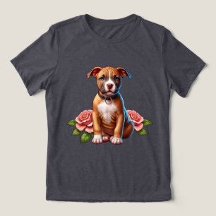 T-shirt En Tri-matière Chiot Brun Mignon avec des Roses