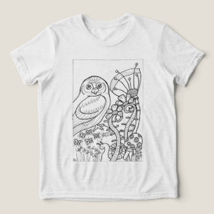 T-shirt En Tri-matière Chouette avec fleurs d'imaginaire à colorer