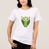 T-shirt En Tri-matière Chouette Cartoon Vert Et Beige (Recto)