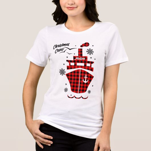 T-shirt En Tri-matière Christmas Crew Plaid Bateau Bateau Vacances Nom pe (Recto)