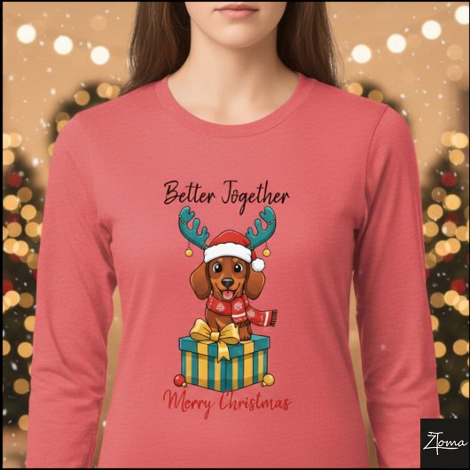 T-shirt En Tri-matière Christmas Dachshund Reindeer Scarf Gift Graphic