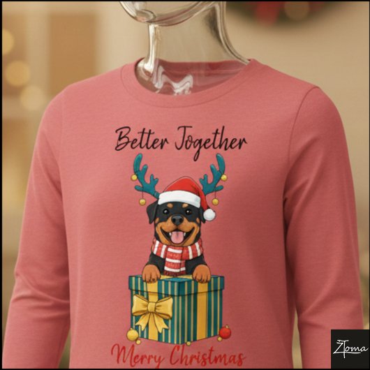 T-shirt En Tri-matière Christmas Rottweiler Reindeer Scarf Gift Graphic